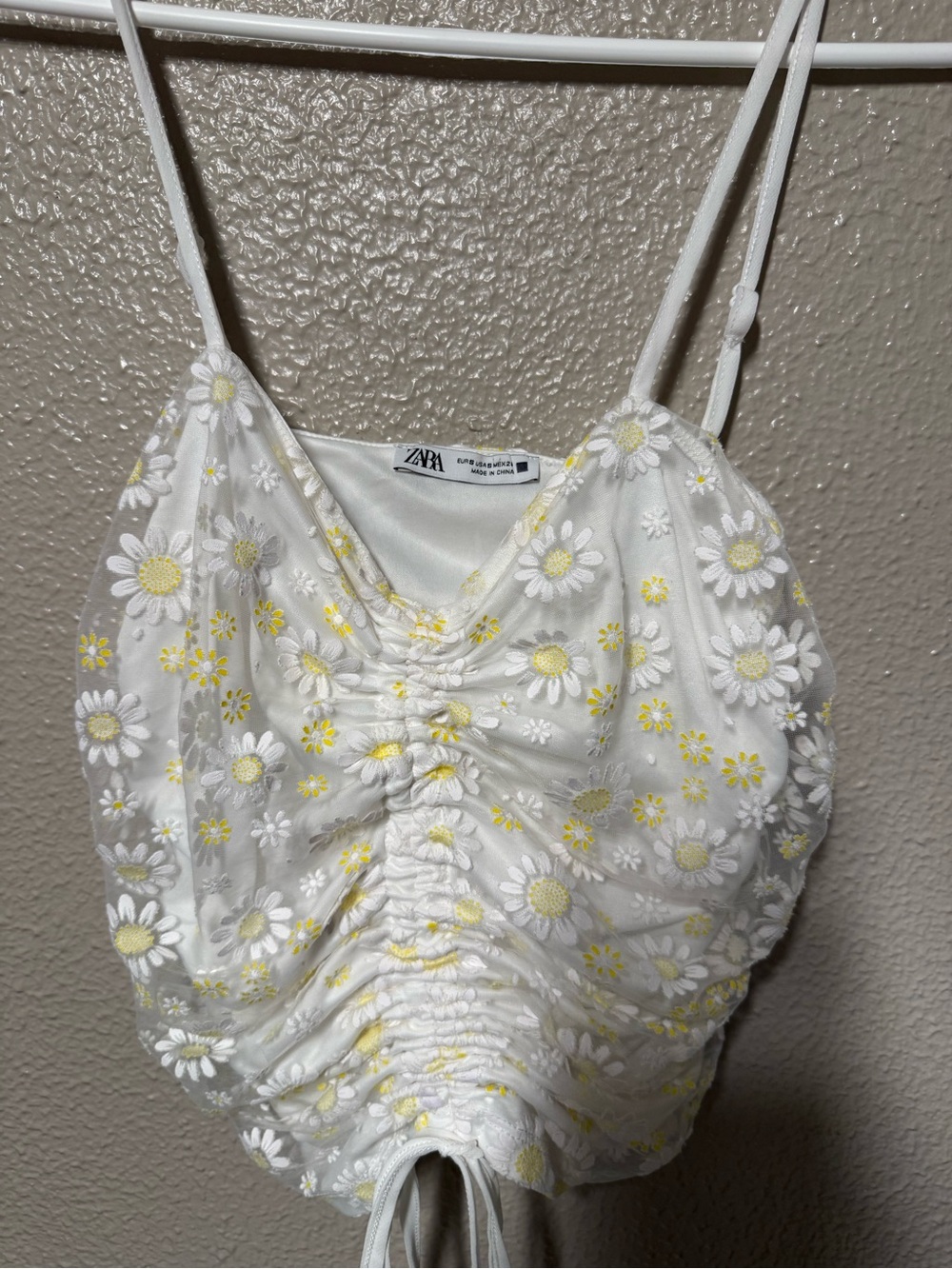 Zara White Daisy Ruched Drawstring Cami - Picture 3 of 3